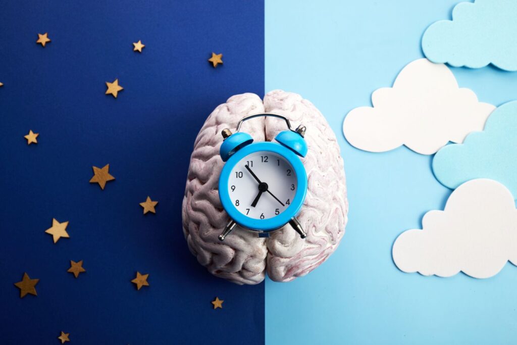 A picture of a brain at night.